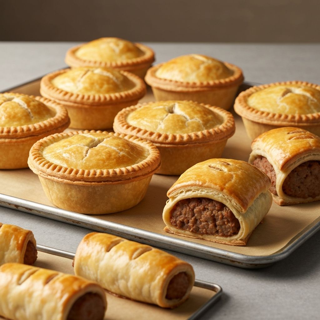 Freshly baked Australian meat pies and sausage rolls